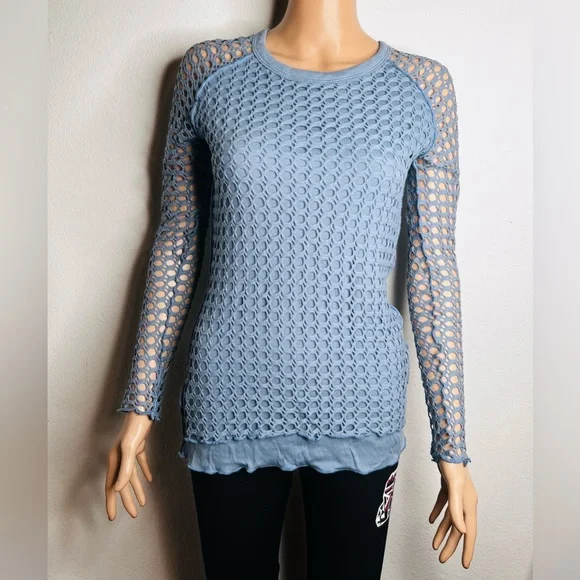 Pete Size Small Raglan Fish Net Mesh Long Sleeve Tee Shirt Light Blue - Picture 1 of 6